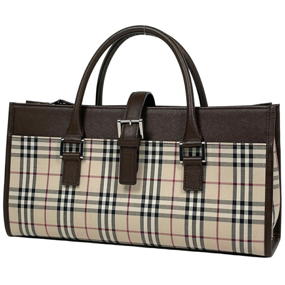 Burberry check handbag canvas beige brown
